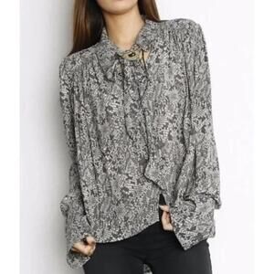 Free People Modern Muse Black Snakeskin Oversized High Low Blouse - Size- Medium